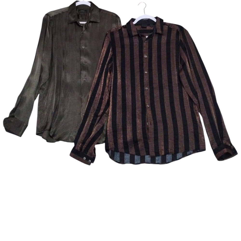 Bundle Of 2 Men's Shirt M Zara, Asos Long Sleeve Button Down Shirt Striped Party